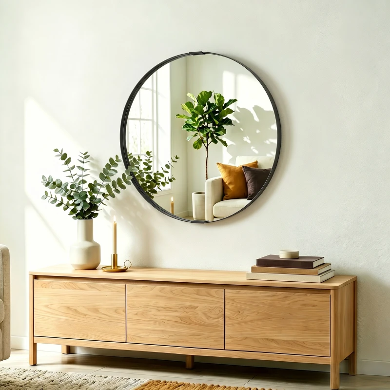 HOMCOM Round Wall Mirror 61 cm, Wall Mounted Bathroom Mirror with Tempered Safety Glass and Aluminium Alloy Frame, Black