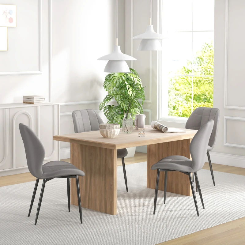 HOMCOM Set de 4 scaune de dining moderne pentru bucătărie și living cu tapițerie din flanel, gri