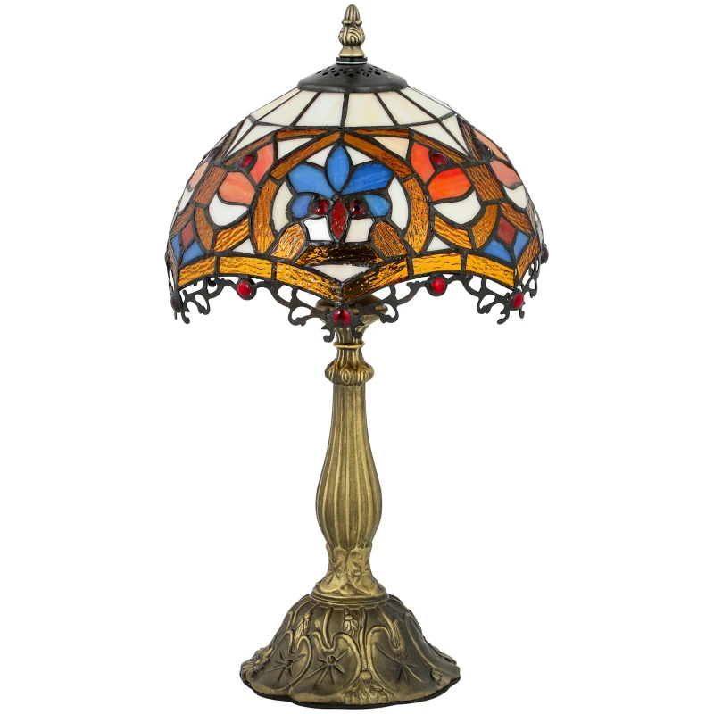 HOMCOM Tiffany Lamp, Stained Glass Table Lamp, Handcrafted Artisan Collectible, Suitable for Living Room and Bedside, Multi-Coloured, Ф25 x 45Hcm, Zinc Alloy.