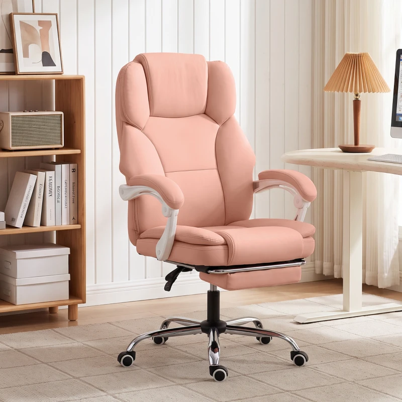 HOMCOM Chaise Bureau Ergonomique, Fauteuil de Bureau Inclinable en Cuir Synthétique Adapté aux Animaux, Hauteur Réglable, Rose