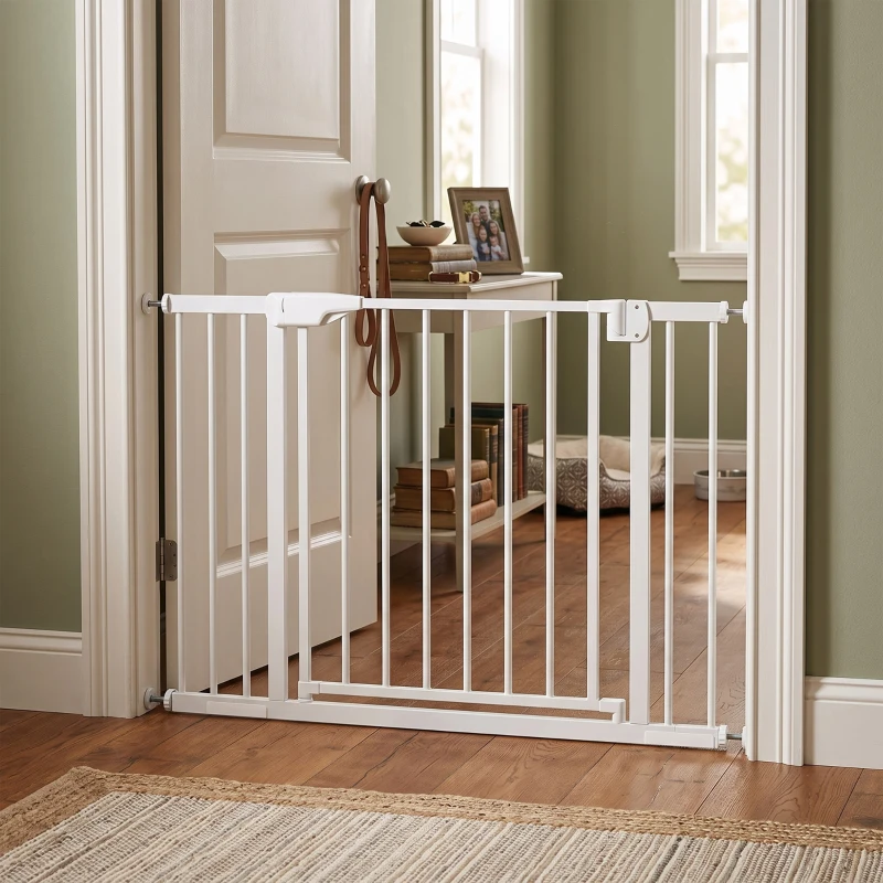 PawHut Cancellino di Sicurezza per Bambini e Animali, Chiusura Automatica e Montaggio a Pressione, 76-102x76 cm, Bianco