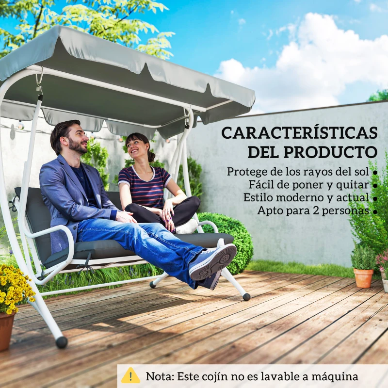 Outsunny Cojín para Banco de Jardín o para Balancín de Jardín 120x110x12 cm de 2 Plazas con 6 Cordones de Fijación Negro