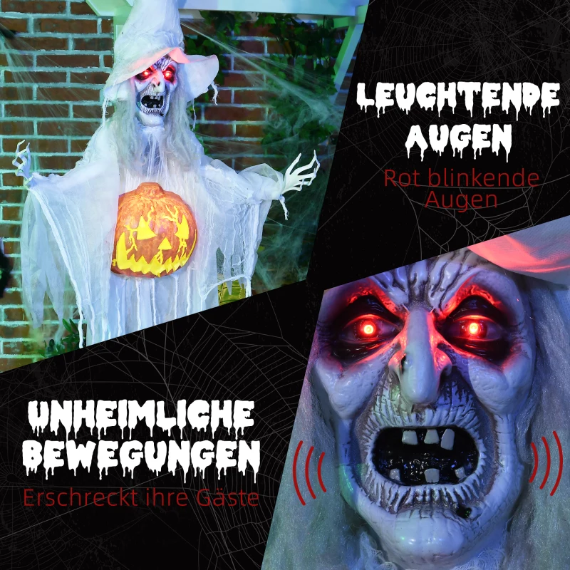 HOMCOM Halloween-geest, Halloween-decoratie, geluidseffecten en LED-verlichting, 60 cm x 18 cm x 183 cm