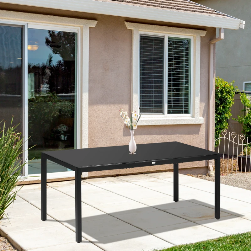 Outsunny Table de jardin rectangulaire pour 8 personnes avec plateau en verre trempé et cadre en aluminium noir