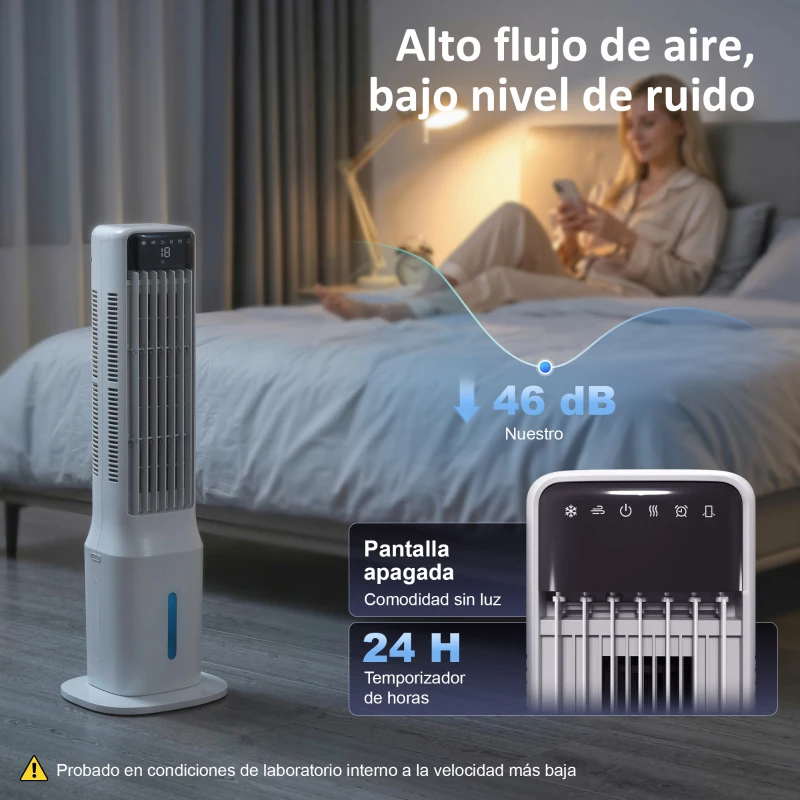 HOMCOM Climatizador Evaporativo de Torre 3 en 1 con Depósito de 9 L Oscilación 48° 3 Velocidades 3 Modos Temporizador Blanco