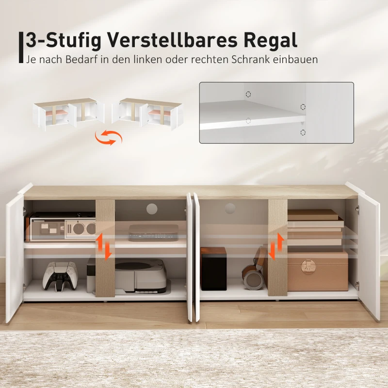 HOMCOM TV-kast voor 65-inch televisie, televisiekast met soft-close deuren, aanpasbare planken, kabeldoorvoeren, voor woonkamer, Wit(m-5)