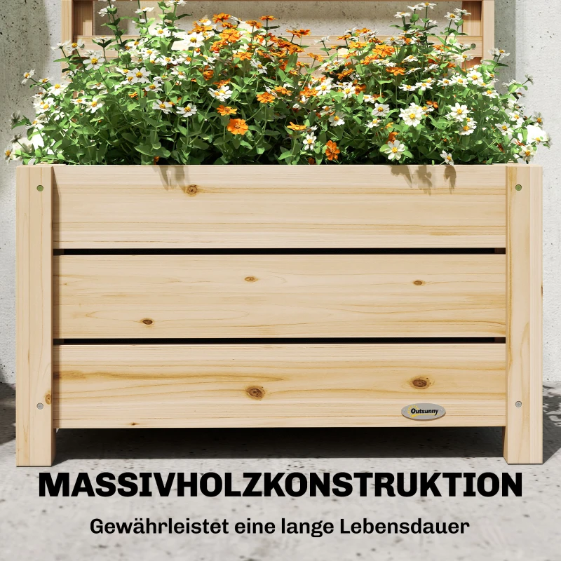 Outsunny Verhoogde plantenbak met trellis van hout, afwateringsgat & geotextielvoering 60 x 39 x 120 cm natuurlijk hout