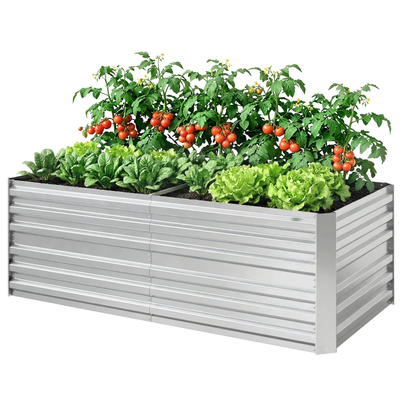 Outsunny Plantenbak, Handzaam Bloembed voor Planten, Koesteren en Verzorgen, Verhoogde Bed, Staal, Zilver