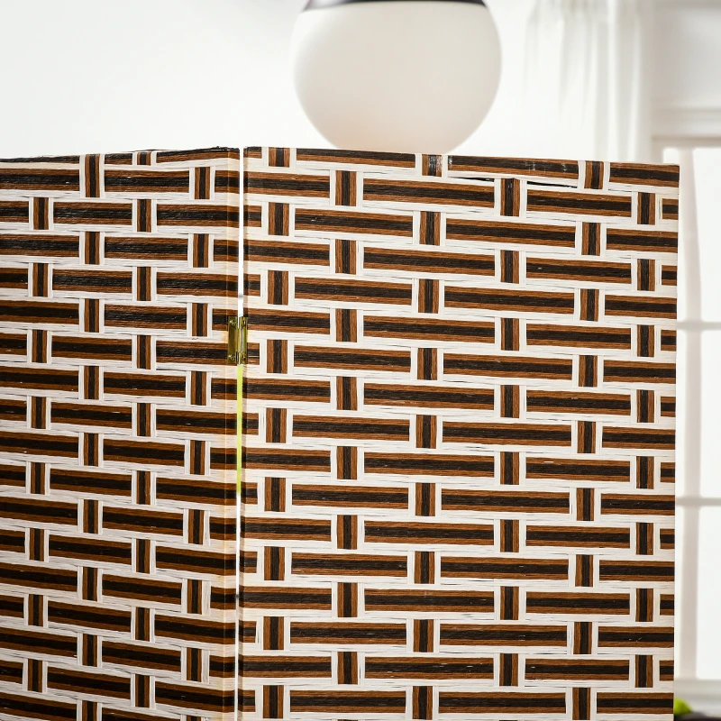 HOMCOM Biombo Separador de Ambientes de 4 Paneles Plegables de Madera de Pino y Fibra de Papel 180x180cm Marrón y Blanco