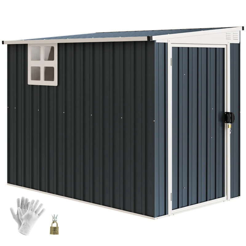 Outsunny Gartenlagerschuppen, Werkzeugschuppen für Gartengeräte, Fenster, Lüftungsöffnungen, abschließbar, Stahl, Dunkelgrau(m-12)