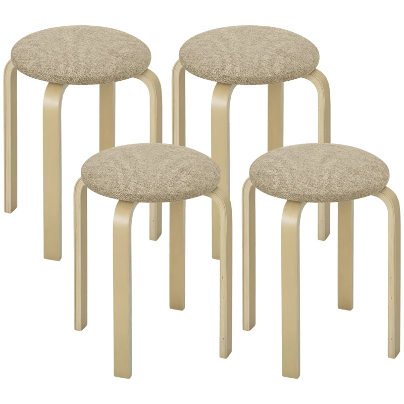 HOMCOM Ensemble de 4 Tabourets Empilables Modernes, Tabourets Ronds sans Dossier avec Assise Rembourrée, 40 x 40 x 45 cm, Kaki