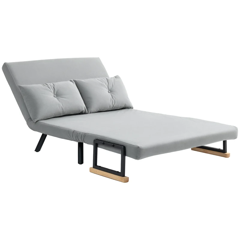 HOMCOM 4-in-1 Velvet-Feel Double Sofa Bed, with Pillows - Light Grey