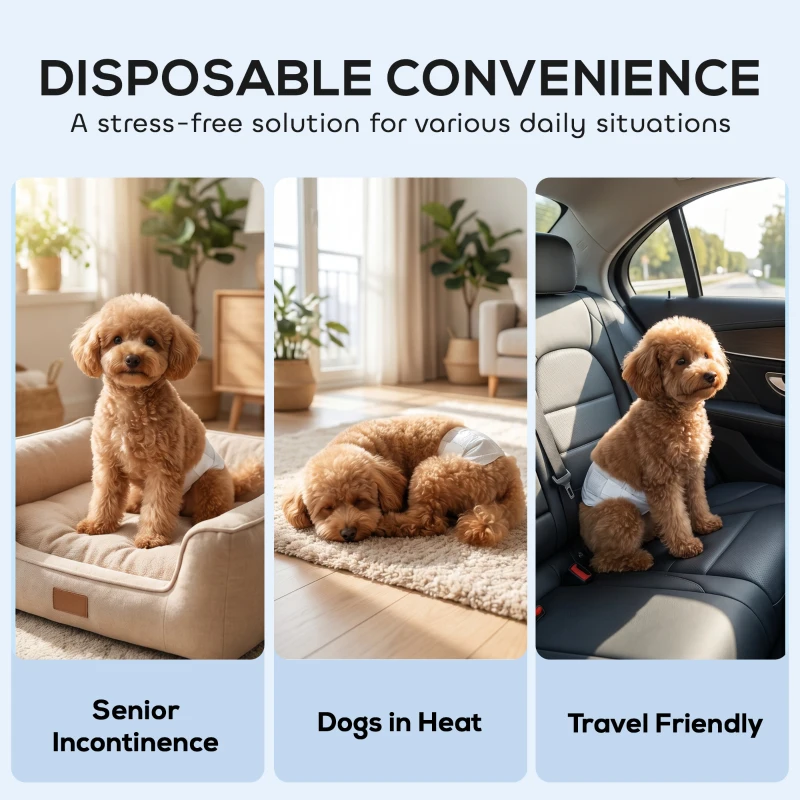 PawHut Dog Diapers Super Absorbent Leak-Proof Dog Nappies for Male Dogs Size S 30-48 cm Waist
