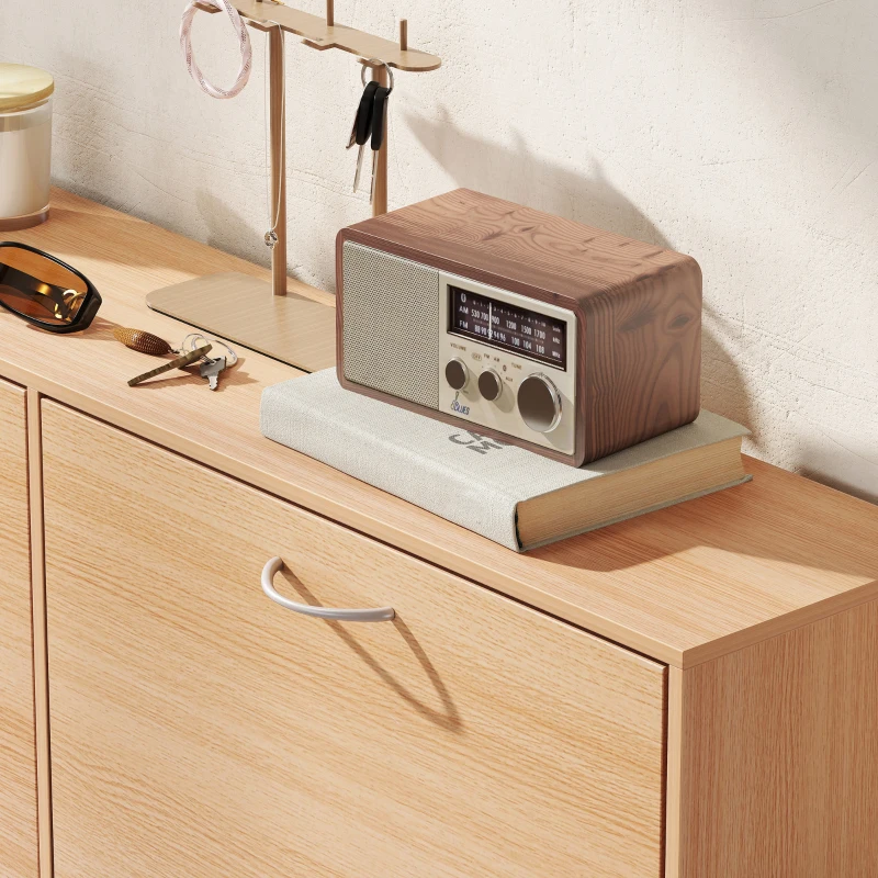 HOMCOM Scarpiera Ingresso Salvaspazio Slim con 4 Ante a Ribalte, Mobile Scarpiera Moderna per 24 Paia di Scarpe con Ripiani Regolabili, Portascarpe in Legno, 120x24x81cm, Color Legno