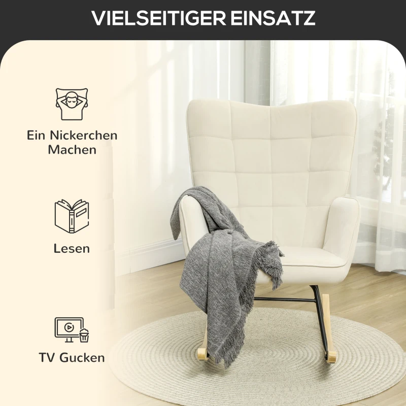 HOMCOM Schommelstoel, dikke vulling, brede rugleuning, beukenhout/staalframe, tot 120 kg, Beige