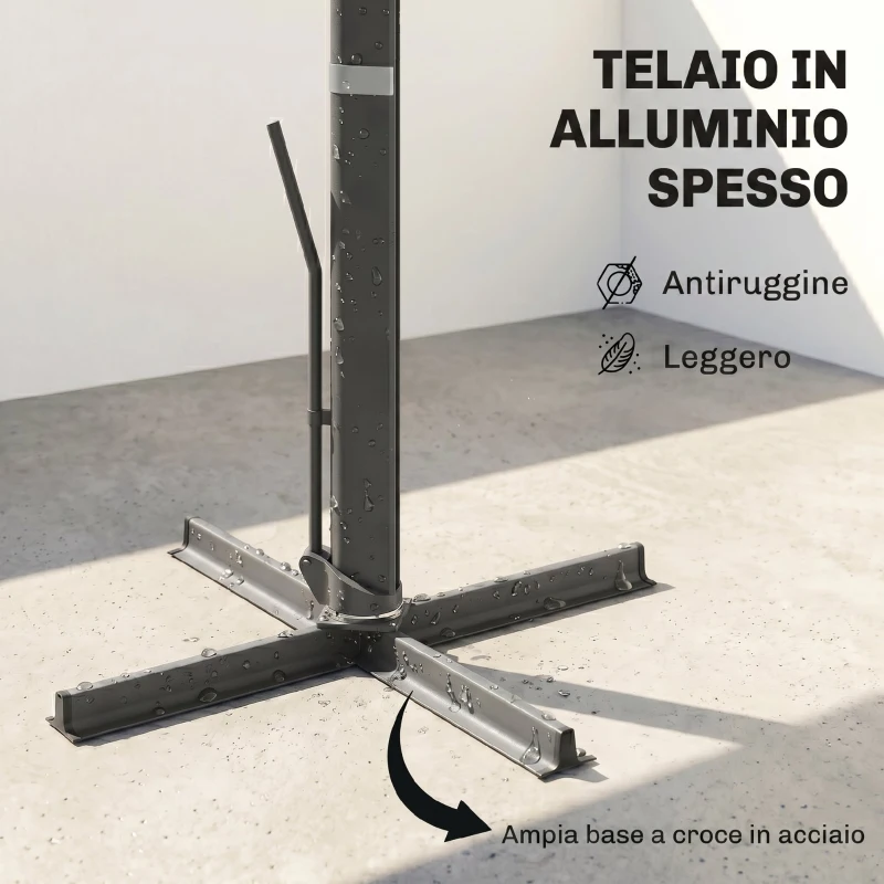 Outsunny Ombrellone a Sbalzo con Manovella e Base a Croce, in Poliestere, Alluminio e Metallo, 365x297x256 cm, Grigio Chiaro
