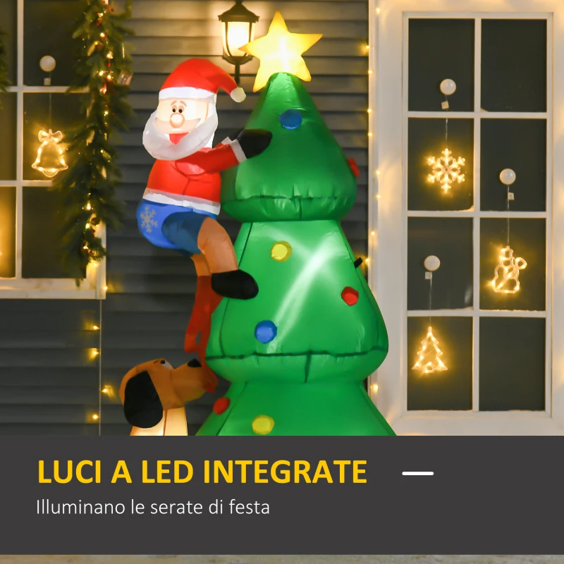HOMCOM Albero di Natale Gonfiabile 180cm con Babbo Natale, Cagnolino e Luci LED, Decorazione Natalizia da Esterno