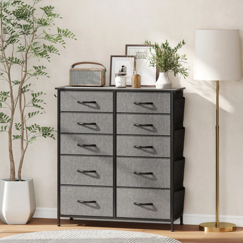 HOMCOM Chest of Ten Fabric Drawers - Charcoal Grey