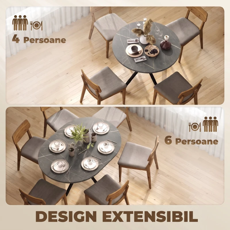 HOMCOM Masă de Sufragerie Extensibilă pentru 4-6 Persoane cu Picior în Formă de X, Negru