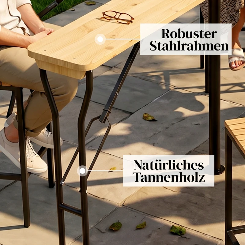 Outsunny Picknicktafel, Opvouwbare Buitentafel, voor 20 Personen, Weerbestendig, Metaal, Grenenhout, 2,4x2,4x1m, Natuur/Zwart