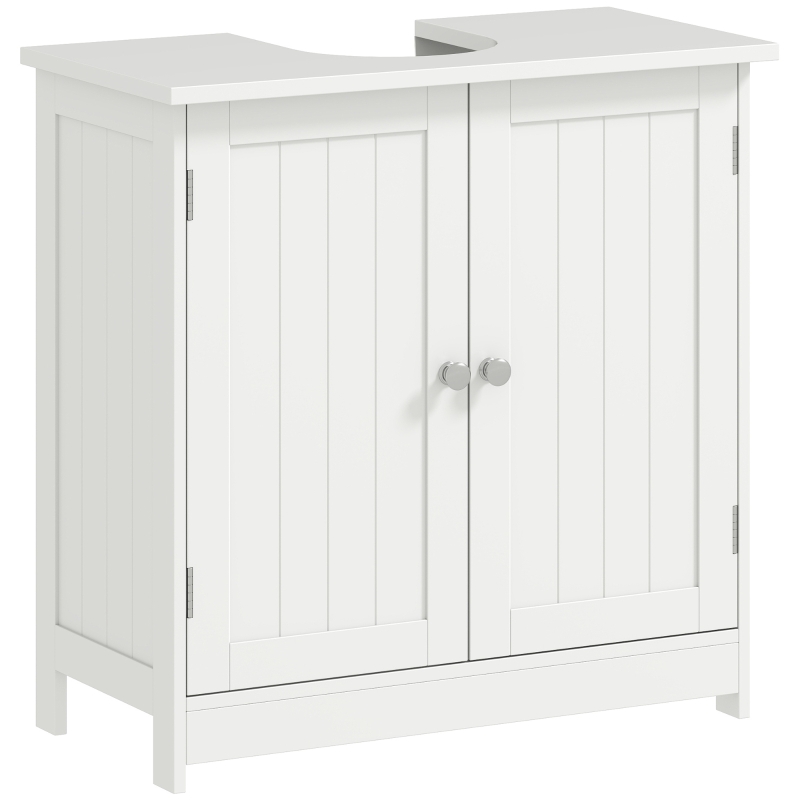 HOMCOM Meuble sous lavabo, meuble de salle de bain placard à 2 portes, étagère réglable, anti-humidité, 60 x 30 x 60 cm, blanc