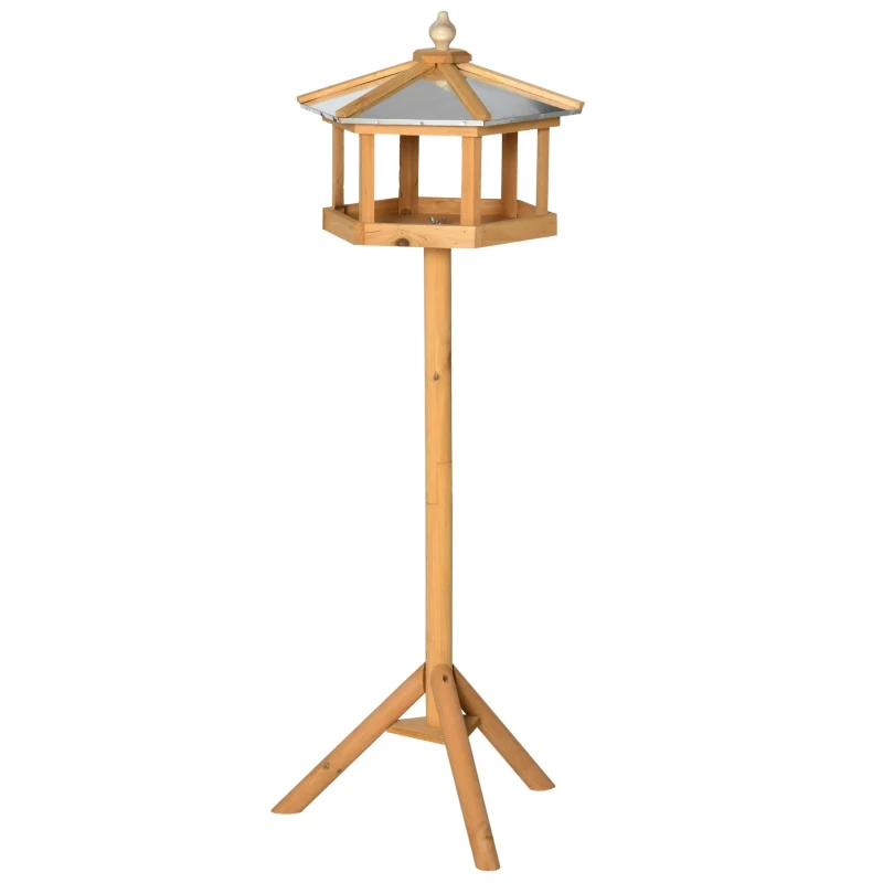 PawHut Wooden Bird Table Free Standing Feeder Garden Sheltered Feeding Station Parrot Stand Birdhouse Φ40x113cm