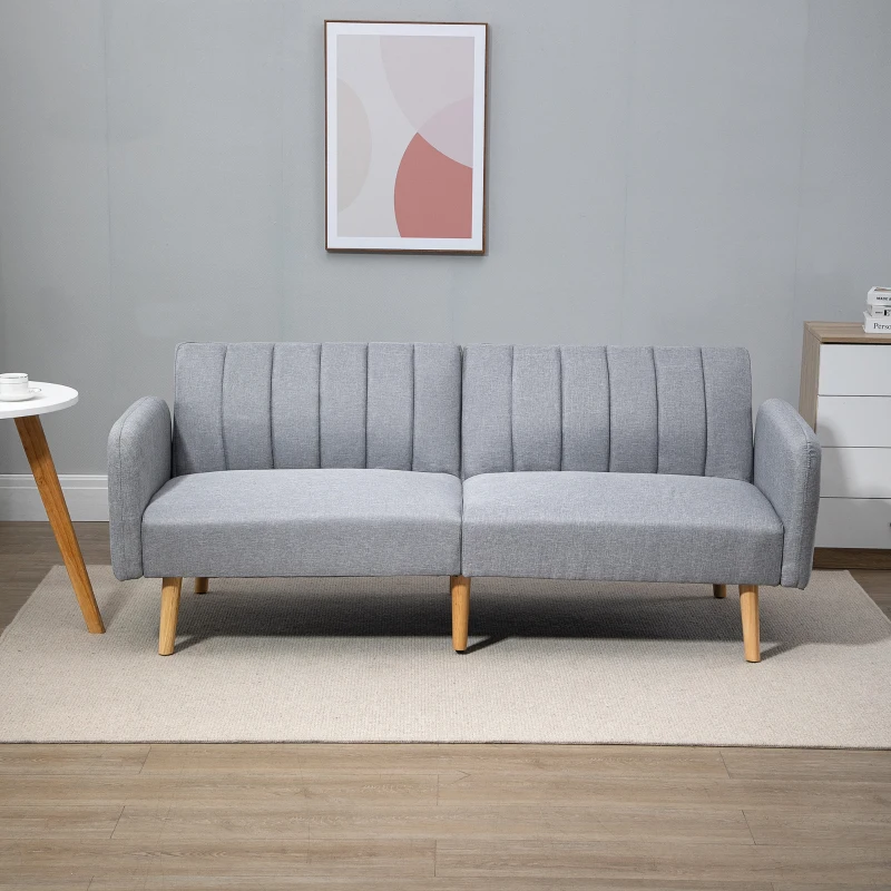 HOMCOM Slaapbank, 2-zits stoffen bank, bank met slaapfunctie, linnenachtig polyester, rubberhout, 173 x 75 x 73 cm, grijs(m-8)