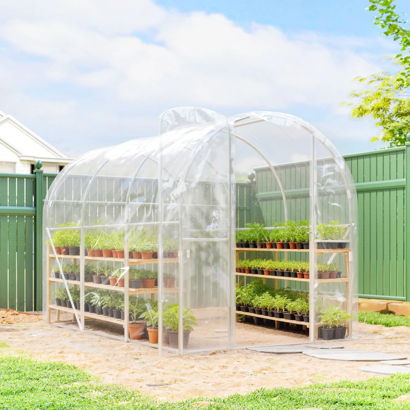 Outsunny Serre de jardin tunnel 3 x 2 x 2 m 6 m² avec porte à charnières bâche en PE 150 g/m² pour Légumes Plantes Fleurs