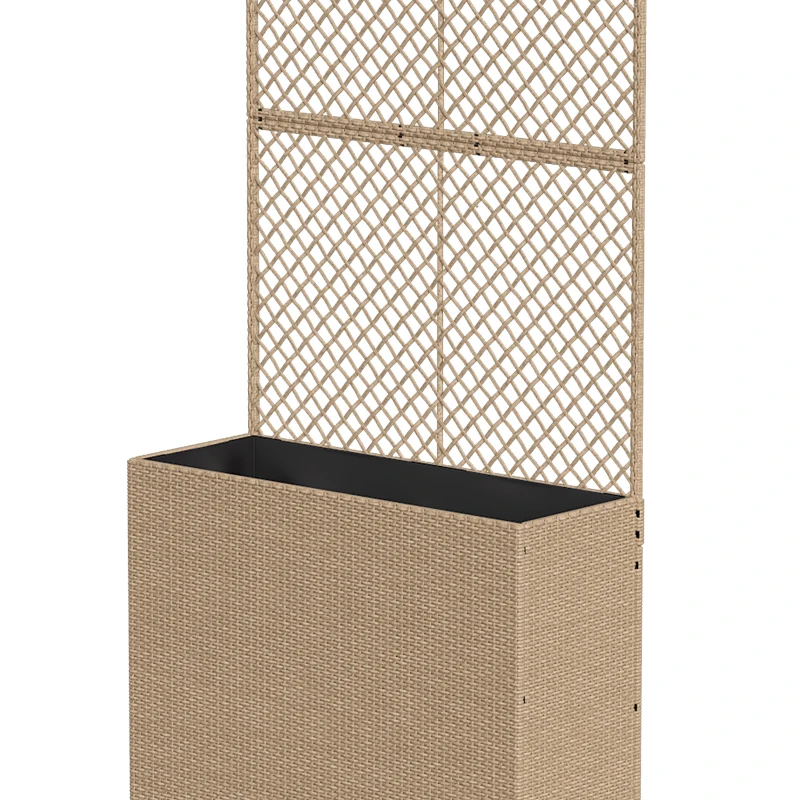 Outsunny Rattan Planter with Trellis, Raised Beds for Garden with Liner for Climbing Plants Vegetables Flowers, Light Grey