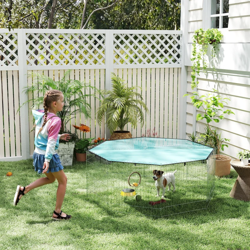PawHut Parc pour chien, enclos chien 8 panneaux avec toit, modulable et pliable, enclos portable 60H cm avec porte argent vert