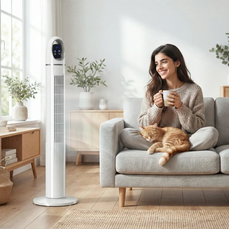 HOMCOM Ventilatore a Torre per Camera da Letto, Ventilatore da Pavimento Oscillante a 70°, 4 Modalità, 3 Velocità, Timer 24 Ore, Bianco