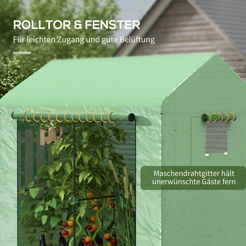 Outsunny Kas Kweekhuis Kweekbed, weerbestendig, oprolbare deur, 200 x 200 x 140 cm, Groen