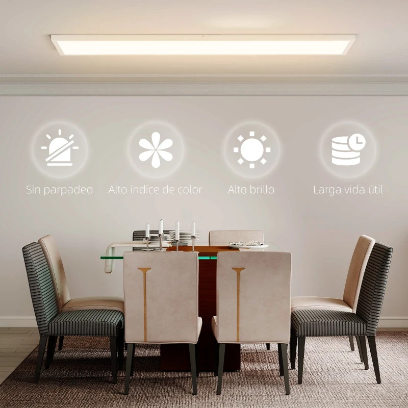 HOMCOM Juego de 4 Lámparas de Techo Color Regulable con Interruptor DIP y de Pared 3000K/4000K/6000K 120x30x3,7 cm Blanco