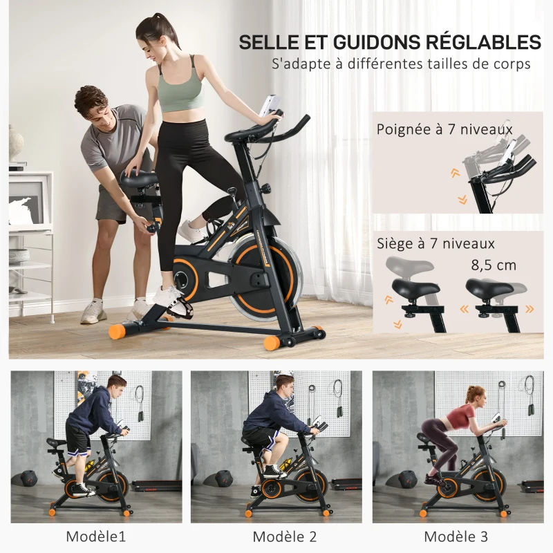 HOMCOM Vélo d'appartement pour la maison vélo de fitness d'intérieur silencieux résistance réglable acier 103 x 48 x 115cm noir