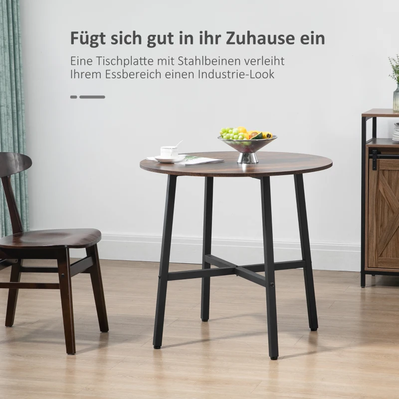 HOMCOM Eettafel Keukentafel, grote tafel, industrieel design, rustiek design, Φ80 x 76 cm, Bruin