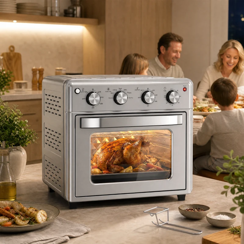 HOMCOM Horno Eléctrico de Sobremesa de 30L 1600W Freidora de Aire con 7 Modos de Calor y Temporizador 43x39x39 cm Plata