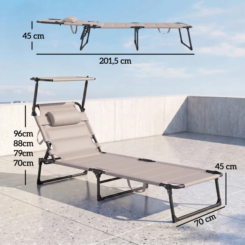 Outsunny Lot de 2 Bains de soleil transats pliables grand confort dossier pare-soleil réglables multi-positions, kaki