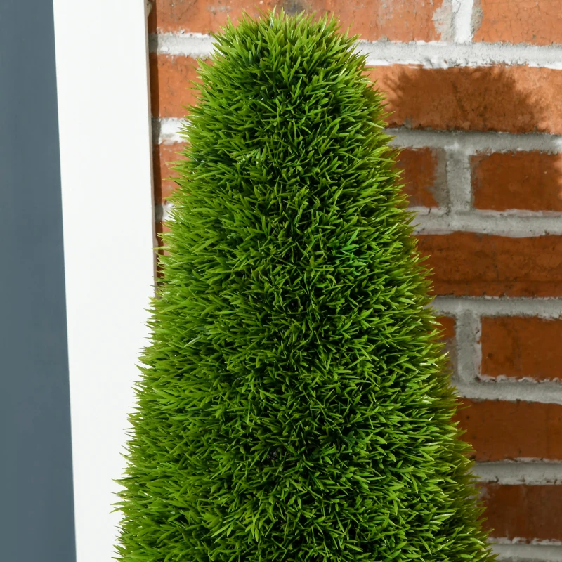 HOMCOM Set van 2 kunstplanten inclusief plantenbak en kunstmos; kunstcipres, wit en groen