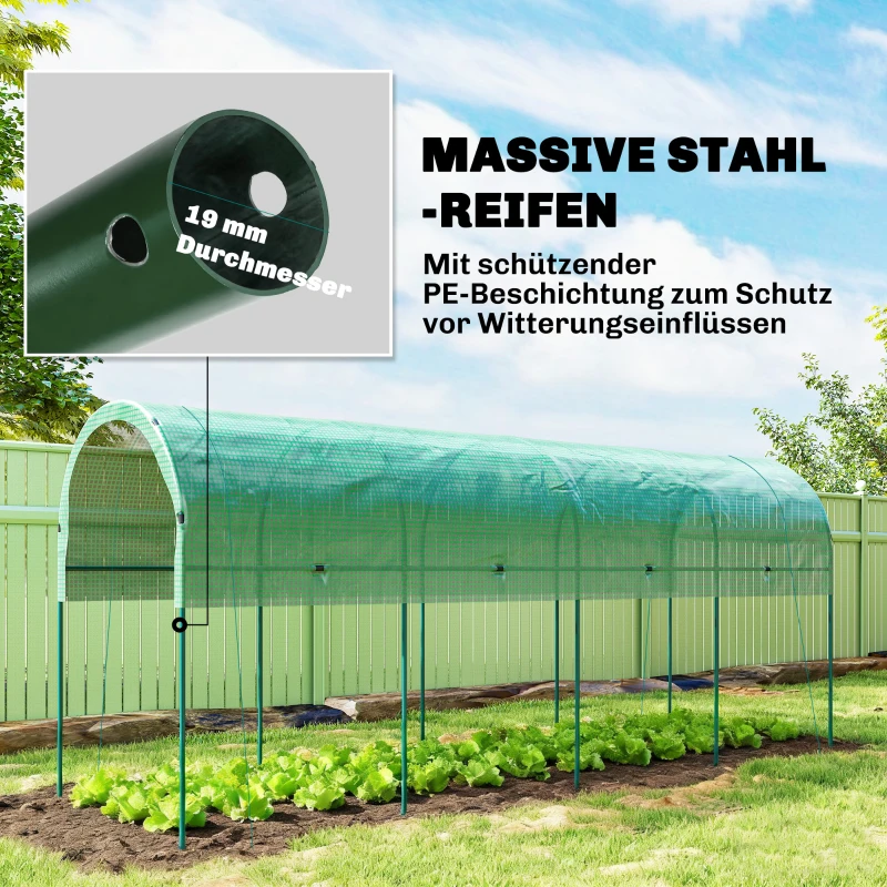 Outsunny Kas winterbestendig foliekas met boogdak, grondankers kweekkas 400 x 120 x 170cm Groen
