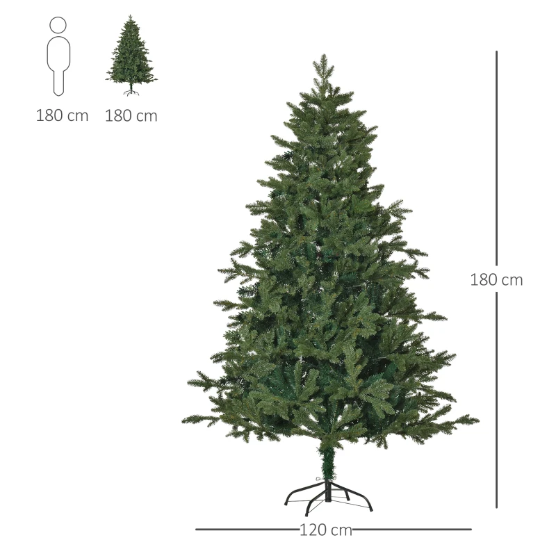 HOMCOM kunstkerstboom 1,8 m kerstboom dennenboom PVC PE metaal groen Ø 90 x 180 cm