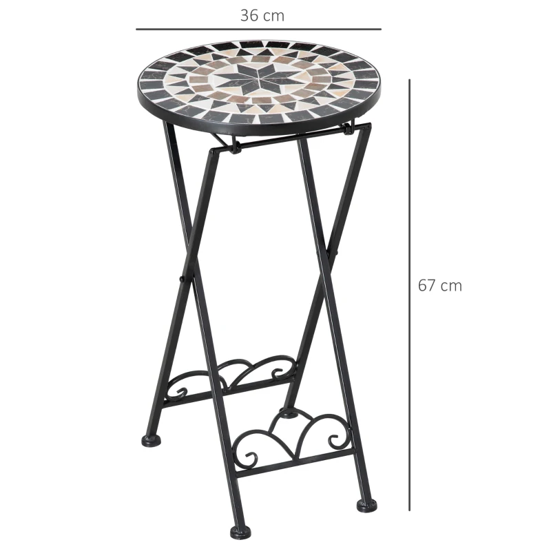 Outsunny Plantenstandaard Ø36 x 67 cm Bloemenstandaard Opvouwbaar Rond voor Balkon Steenmozaïek Tuin Indoor Outdoor Meerkleurig