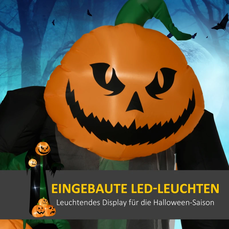 HOMCOM Halloween decoratie, 2,40m grote pompoengeest, zelfopblazend, LED-verlichting, voor buitenruimtes