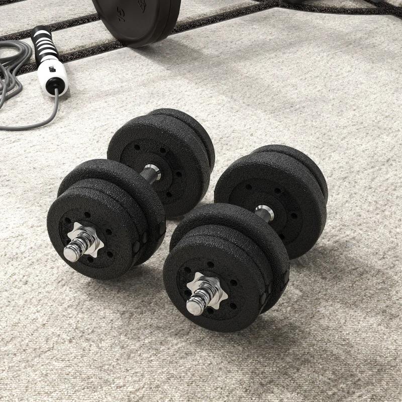 HOMCOM Set Manubri Palestra da 25 kg Totali con 12 Dischi Pesi e 2 Barre da 2 kg, Nero