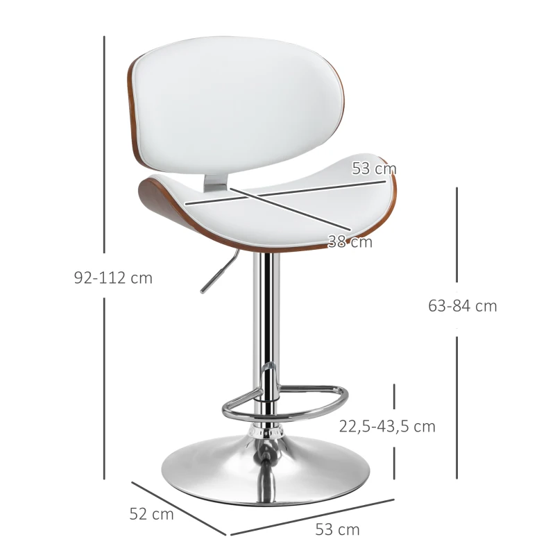 HOMCOM Lot de 2 chaises de bar tabouret hauteur réglable revêtement synthétique 53 x 52 x 92-112 cm blanc
