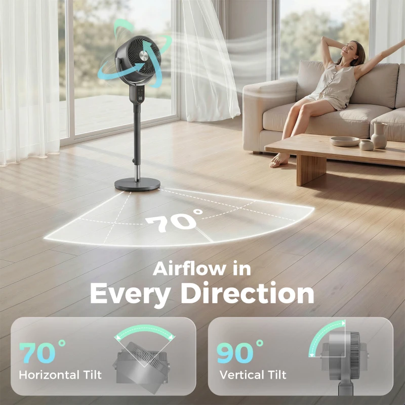 HOMCOM 20 dB Silent Standing Fan for Bedroom, 42" Pedestal Fan with Remote, 90° Oscillating, 8 Speeds, Remote Control, Grey