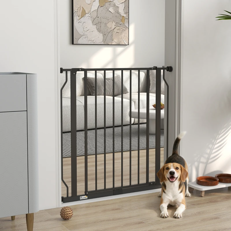 PawHut Extra Wide Dog Gate, with Door Pressure, for Doorways, Hallways, Staircases - Black