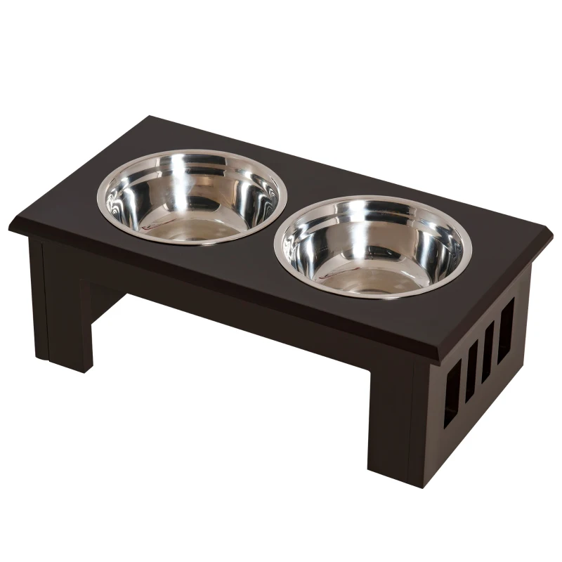 PawHut Raised Dog Feeding Bowls with Stand, Stainless Steel for Medium Dog, 58L x 31W x 25H cm - Brown