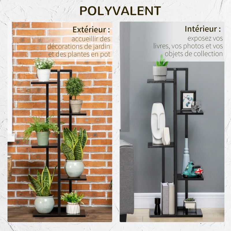 Outsunny Étagère à fleurs en acier 5 niveaux intérieur et extérieur support de plantes pour jardin balcon salon 40x22x113cm noir