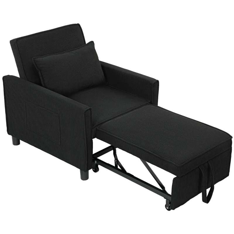 HOMCOM Slaapfauteuil, 3 standen verstelbare, Corduroy bekleding, tot 120 kg, Zwart(m-10)