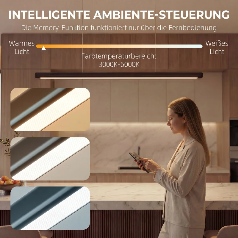 HOMCOM Pendelleuchte mit Fernbedienung und Speicherfunktion, Dimmbar mit einstellbaren Farbtemperaturen